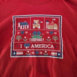 Vintage I Love America Graphic Sweatshirt Red Patchwork Crewneck 90s USA‎